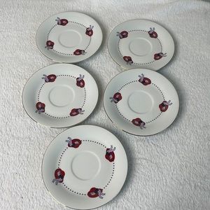 Darice Red Hat NWT Gold trimmed tea cup porcelain saucers.